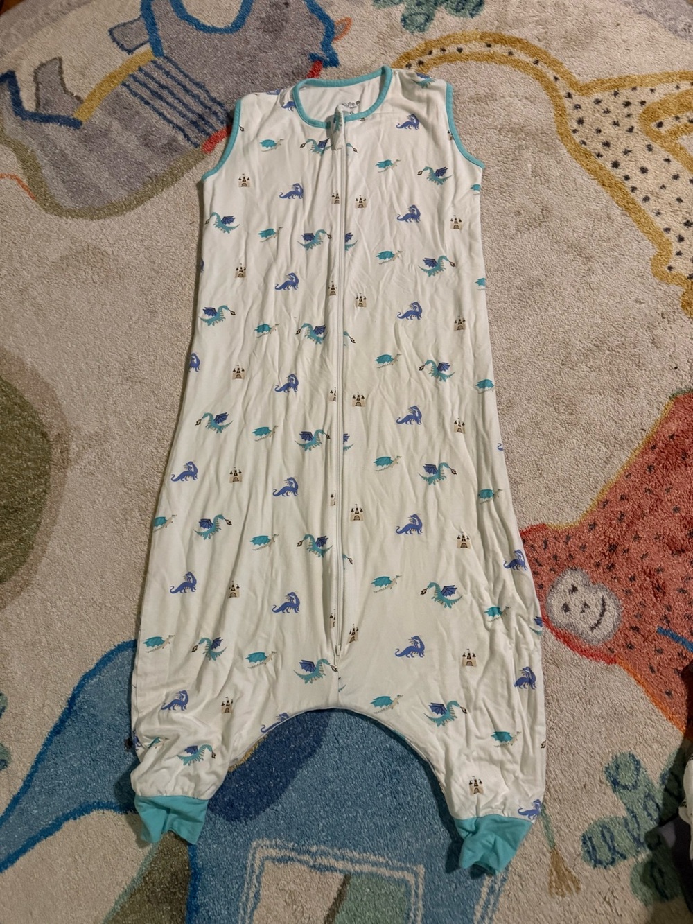 Kyte BABY White Sleep Sack with Blue & Teal Dinosaur Print